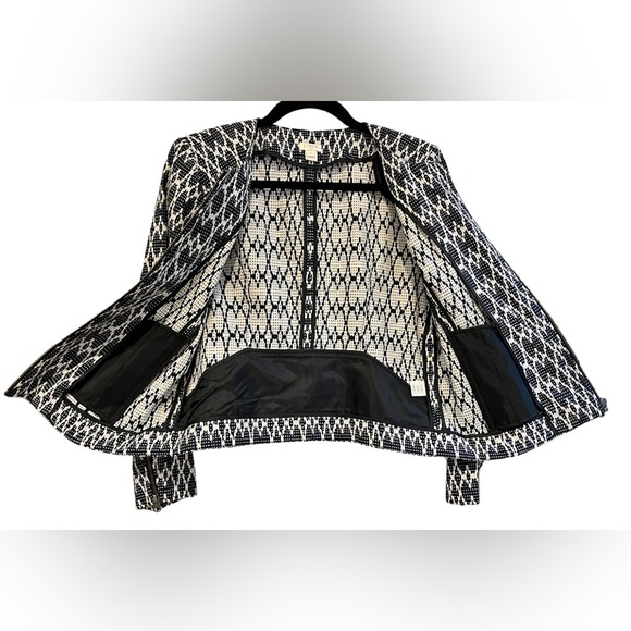 J. Crew Women's Small Navy Blue Jacquard Aztec Zip Up Blazer Moto Jacket NWOT - Picture 10 of 12